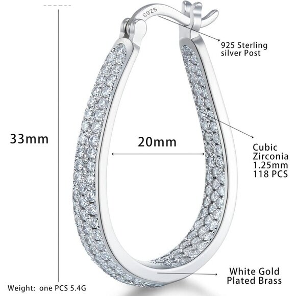 925 Sterling Silver Post Hoop Earrings for Women Girls Multicolor Cubic Zirconia - Picture 6 of 7